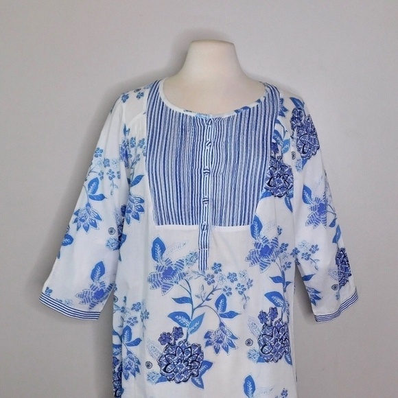 Anthropologie MERMAID Floral Sea Holly Tunic Top Stripes Beach Summer Large - Picture 4 of 15